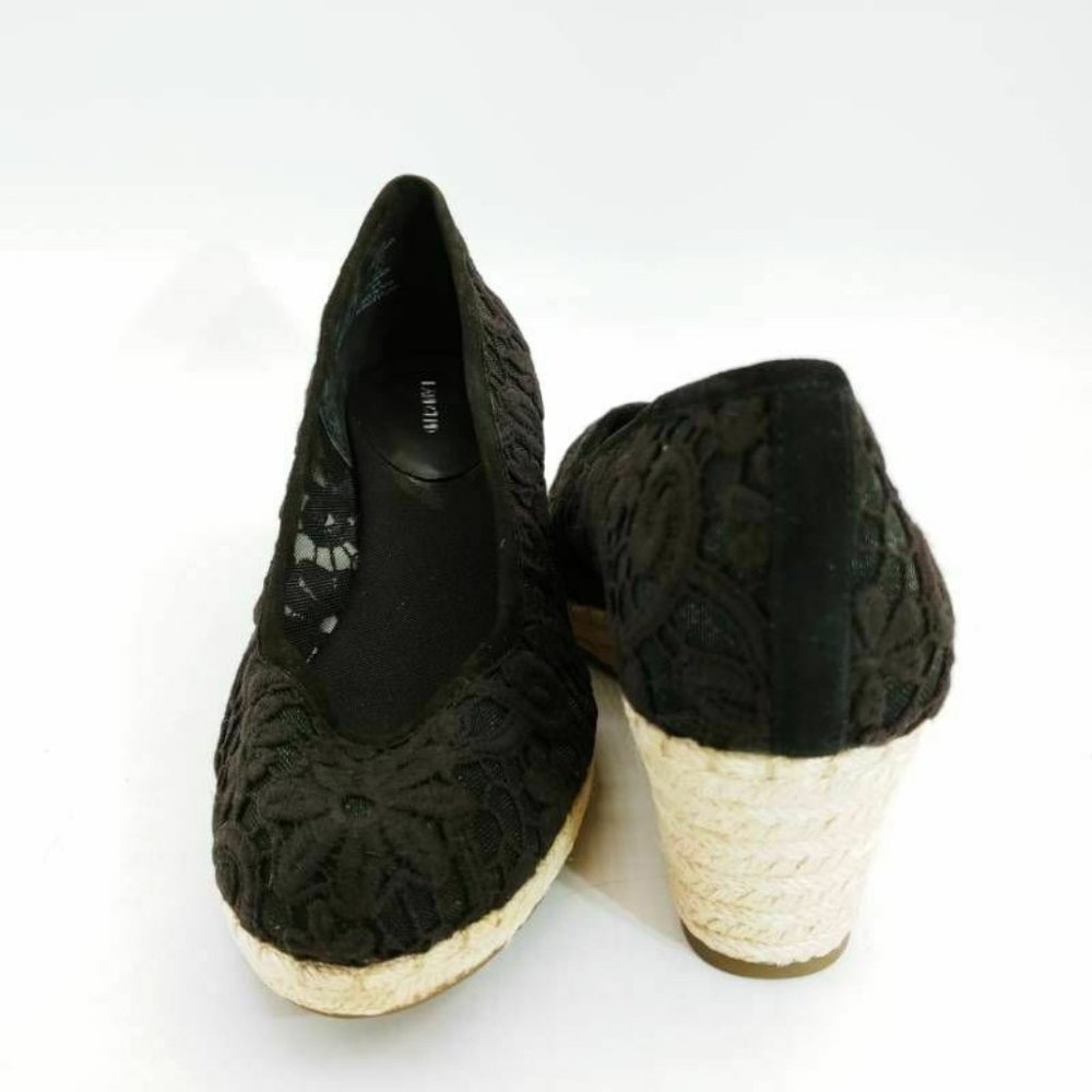 Lands End Womens Espadrille Shoes Black Floral 9.5 - Picture 2 of 9